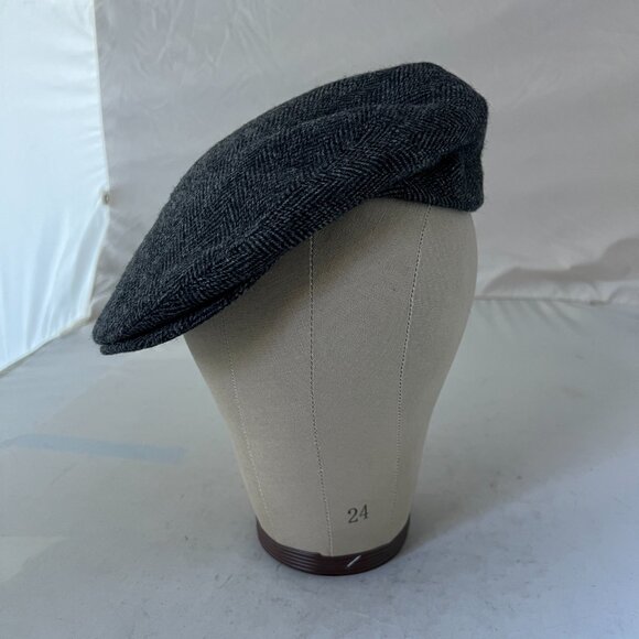 Jonathan Richard Gray Black Herringbone Tweed Wool Cap L - Picture 4 of 10